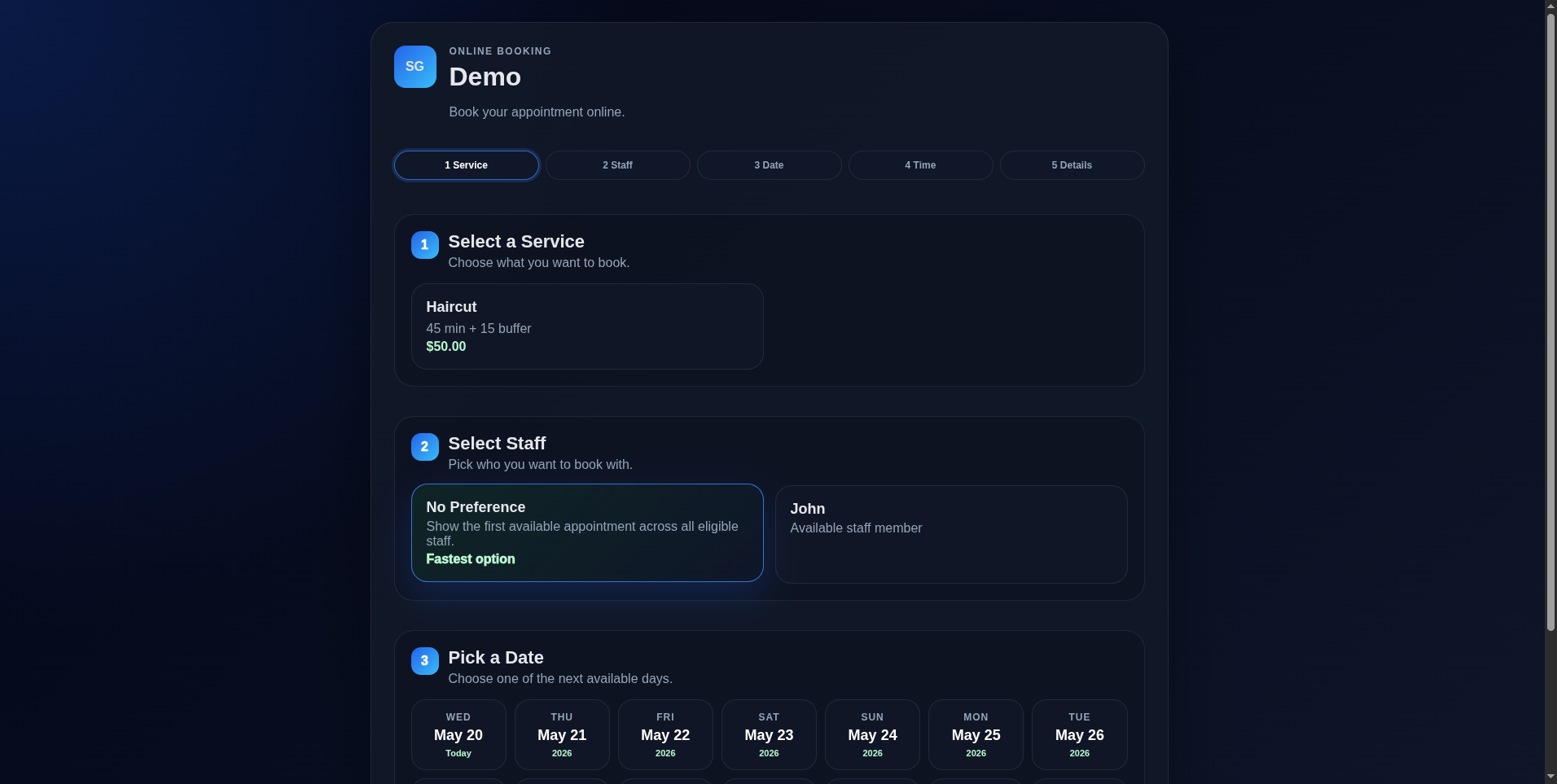 SafeGuard Bookings public booking page preview